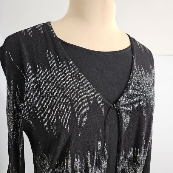 Western Connection Twofer Top Womens Medium Black Silver Metallic Festive Bling - Picture 8 of 14